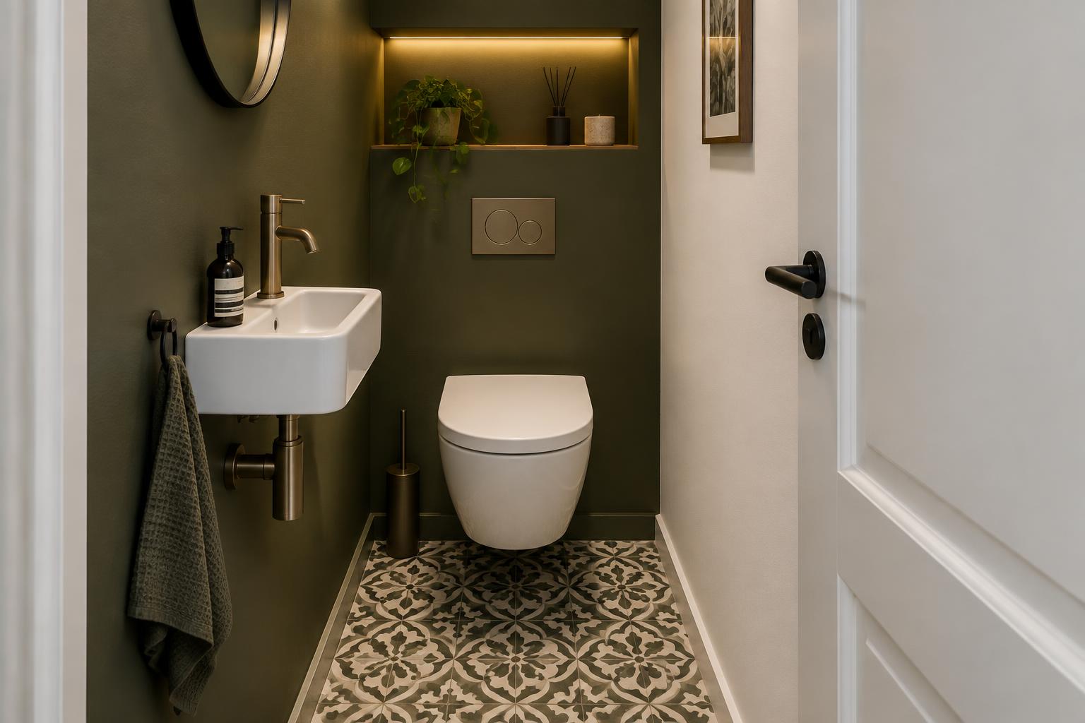 Modern gastentoilet met verlichte nis